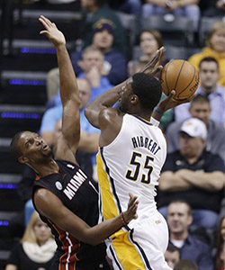 Roy Hibbert must use his size to tire Bosh and get him in foul trouble.